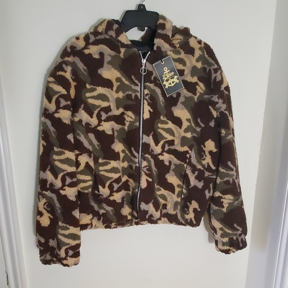 🆕 Camo Teddy Bomber Jacket Hood - Picture 4 of 6
